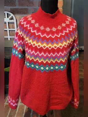 croft & barrow Red Nordic-Pattern Turtleneck Sweater